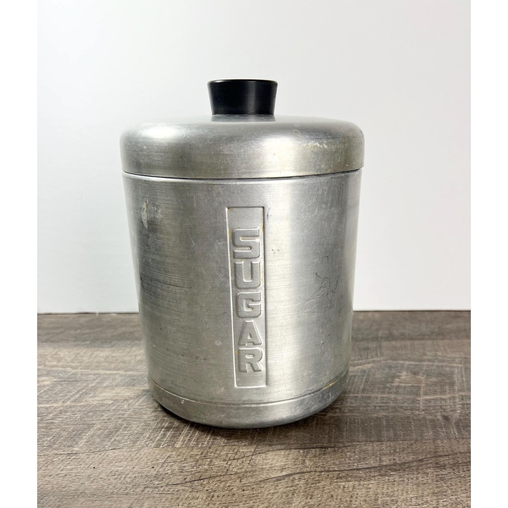 Vintage Aluminum Sugar canister Century brand black‎ handle farmhouse junkin